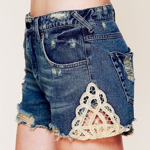 Free People Pants - Free People Battenburg Denim Cut-Off Shorts